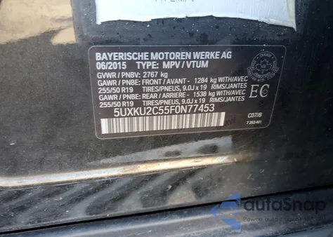 2015 BMW X6 xDrive35I из США, поврежденный, VIN 5UXKU2C55F0N77453